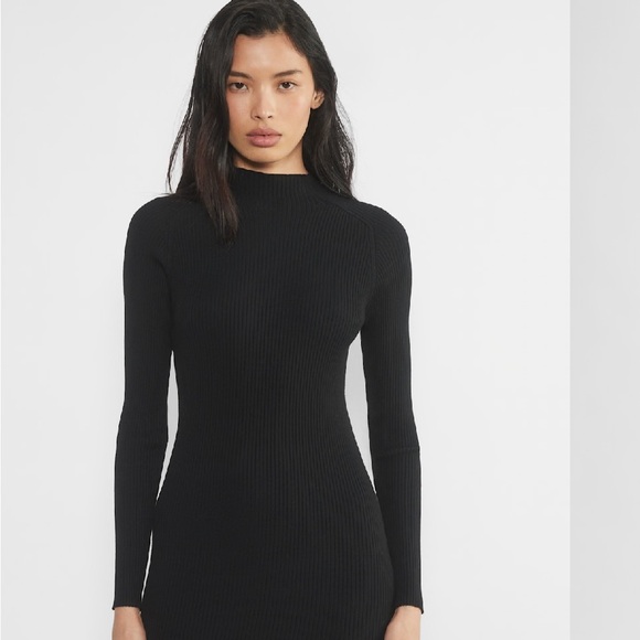 Wilfred Classic Black Knit Long Sleeve Dress Mock Neck High Thigh Slit Sz M - Picture 2 of 15